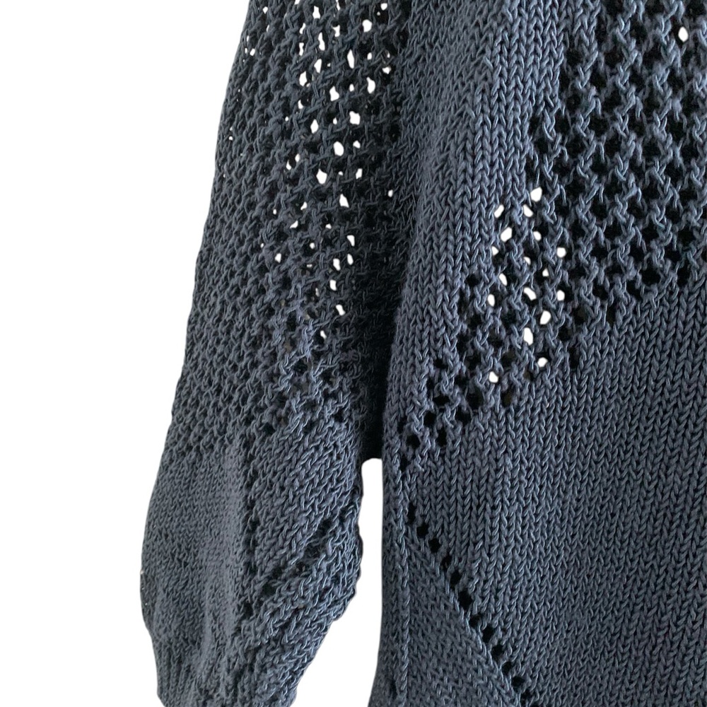 Ann Taylor Navy Blue Crew Neck Sweater with Short Sleeves and Open Weave - Picture 4 of 5